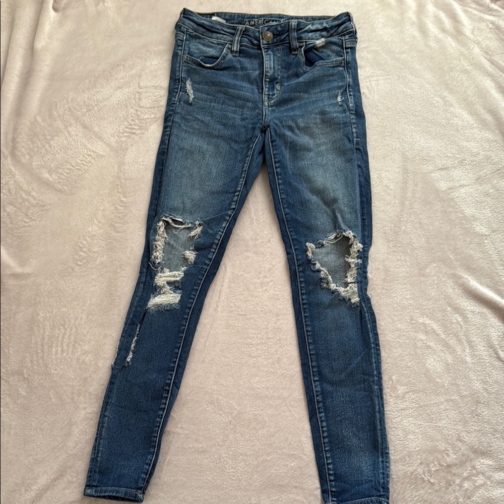 American Eagle Outfitters Blue Distressed Skinny Jeans